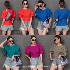 V1 EasY iN DaY BeLL ToP เสื้อแขนระบาย เรียบเก๋ ตีเกร็ดดูผอม แมทช์ง่าย ซิปหลังใส่สบาย เสื้อทำงาน เสื้อไปเที่ยว
