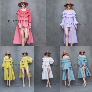 Popular pleat pop เสื้อปาดไหล่ แต่งระบาย พลีท สองชั้น ลอนเด้งๆ ดีไซน์ชายเสื้อยาวสองข้าง สุดชิค เสื้อโชว์ไหล่