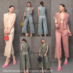 LX ใส่ไปงาน ใส่ไปไหนก้อดูดี นางสวย Hi-Look LacE SeT ชุดเซ็ต เสื้อกางเกงผ้าลููกไม้ เสื้อปกเทเลอร์สไตล์เบลเซอร์แขนกุด