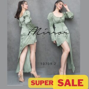 XM LX DesTiNY oF LuXurY Satin AsyM Dress น่ารักอ่ะ!! เดรสผ้าซิลค์ คอกว้าง ช่วงอกร้อยเชือกผูกโบว์ แขนสม๊อคเจ้าหญิง