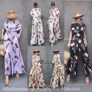Mirror Sister FW งานดีไซน์ ชุดเซ็ท เซ็ตเสื้อกางเกง เสื้อไหล่ตกคลุมสะโพก กางเกงขาบานพริ้วสุดหรู ลายดอกทิวลิปเก๋
