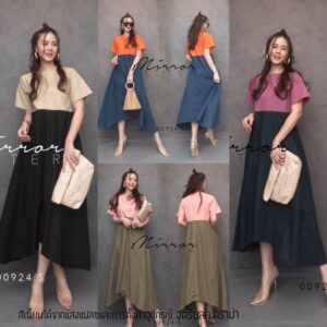 V2 FW KoreaN DouBLe ColoR Maxi DreSS เดรสสองโทน ตัดต่อผ้าสองสี ดูสวยหวาน ใส่ได้ตลอด ใส่ได้ทุกวัน ชุดเรียบเก๋