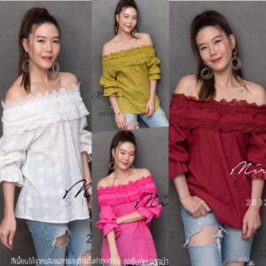 V1 SweeT SeaSoN Off-shoulder Top เสื้อปาดไหล่ เสื้อหวานๆน่ารัก ช่วงอกแต่งผ้าลูกไม้ฉลุดอกไม้ สวยน่ามอง แมทช์ง่าย