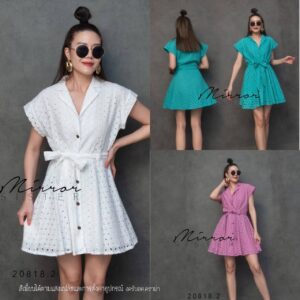 SW V1 SweeT LacE PasteL Mini DreSS เดรสคอปก เดรสลูกไม้ฉลุ เดรสผ้าฉลุ เนื้อนิ่มใส่สบายน่ารักๆ มินิเดรสแขนสั้น