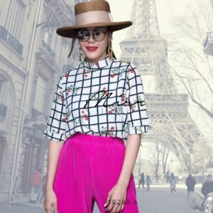 (MegaSALE) V2 Paris Basic but chic with FLOWER Top เสื้อลายดอกไม้ เสื้อแขนสั้น ชิคๆแต่งกระดุมช่วงไหล่
