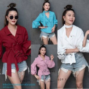 SM VictoRiA VintagE ToP เสื้อคอปก เสื้อแขนบอลลูน แขนพองเก๋ๆ เสื้อวินเทจ ดีไซน์วินเทจเบาๆ แต่งกระดุมสองแถว