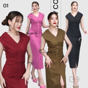 Confident Status iN Sexy Glam GeRMaa DReSS เดรสสาวมั่น สวยหุ่นเพรียว เดรสทรงสอบ เดรสคอวี แขนล้ำ ช่วงเอวแต่งดีเทลย่นๆ