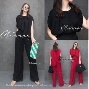 SM Smart GirL Look in Set ชุดเซ็ต เซ็ตเสื้อกางเกง ชุดสมารเสื้อแขนเก๋ คอจับทวิส กางเกงทรงกระบอกด้านหลังเอวยืดได้