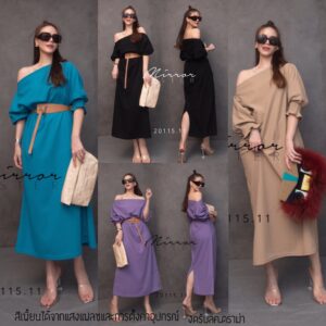 HA-Na 2 STYLES off-Shoulder DreSS เดรสชิคๆ ทรงตรงพร้อมเข็มขัดเก๋ๆ เดรสปาดไหล่ ใส่เป็น เดรสโชว์ไหล่ข้างนึง ก้อได้