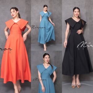 Vintage Viva Diva Dress เดรสวินเทจ เดรสปกใหญ่ สุดเก๋ ปกคลุมไหล่ หน้าหลัง คอวี ช่วงเอวเข้ารูปกระโปรงบานย้วย สวย