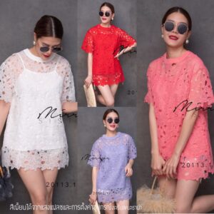 ( ) V2 FW SwAN iN LakE LacE ToP เสื้อลูกไม้ เสื้อคลุมสะโพก ผ้าลูกไม้ ช่วงแขนและชายขอบลูกไม้แต่งหยัก