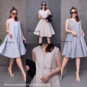GP NaturaL OrGanic StripE DreSs เดรสสั้น เดรสคอวี เดรสลายริ้ว ทรงเอย้วยสวย กระดุมผ่าเปิดถึงช่วงเอว มีกระเป๋าล้วง