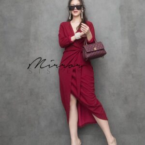 v1 SM SmarT LadY DreSS เดรสผูกเอวเดรสอกไขว้คอวี เอวแต่งจับเดรปผูกข้างสวยเก๋ ช่วงกระโปรงทรงไขว้ผ่าหน้าFชว์เรียวขาแซ่บ