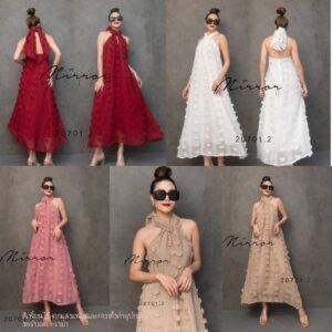 V1 LuxurY FluffY biT of SexY DreSS เกินปุ้ยมุ้ย เดรสคล้องคอ ผ้ามีลายดอกไม้นูนปุยๆ เดรสไขว้คอ เดรสเว้าหลัง