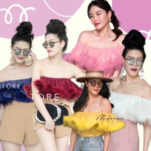 (PROMOTION) Cover Girl with Iconic Feather Top สวยยืนหนึ่ง!! เสื้อปาดไหล่ เสื้อขนนก ใส่ได้หลายแบบ ใส่แบบปาดไหล่