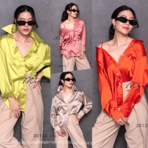 SeXY SatIN PuBBY ShirT ToP เสื้อแซ่บๆ เสื้อสวยไฟลุก เสื้อเชิ้ต เสื้อเชิ๊ตผ้าซาติน ปกเชิ้๊ตใส่ได้2แบบ