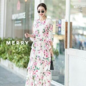 VAL FW ROSE Layer Maxi DreSS เดรสยาว แม็กซี่เดรส เดรสลายกุหลาบ งานตามหาเดรสขนมชั้น ช่วงกระโปรงแต่งระบายชั้นๆ เดรสกุหลาบ
