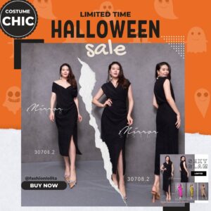 Halloween PROMOTION HW X Gravity Sexy GlaM Texture DreSS เดรสอกไขว้ กระโปรงทรงสอบ จับเดรปช่วงเอว เดรสคอถ่วง ผ้าสวย