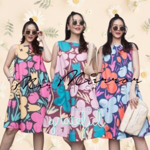 (PROMOTION) V2 FW Grand Colorful Bloom Dress ชุดเดรสแขนกุด เดรสลายดอก สีสันสวยสด ดอกไม้ดอกใหญ่เก๋มาก