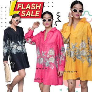 (Flash ) FW FloweR BlooM On Your DaY DreSs เดรสสั้นปกเชิ้ต เดรสพิมพ์ลายดอกไม้ เดรสเชิ้ต สวยหวาน เดรสทรงเบสิค