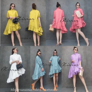 ) CH Asym Slope PleaT Derny Dress เดรสชายเฉียง เดรสคอจีน กระดุมเปิดได้ ชายสโลป ชายระบายพลีท ดีไซน์ชายเฉลียง ชิคมว้าก