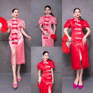 (นางแบบ ใส่ ชุด ขาย) สวยเงินเข้า Very Bow Qipao Dress เดรสกี่เพ้า โมเดิร์น ทรงสอบผ้าหน้าแซ่บเบาๆ แต่งโบว์สุดคิ้ว