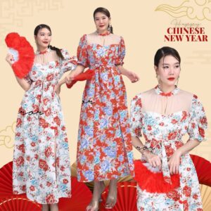 (นางแบบ ใส่ ชุด ขาย) Seethrough ModerN Design Qipao MaNDARiN DReSS เดรสลายดอกสไตล์แมนดาริน ใส่แทนกี่เพ้าในวันตรุษจีน