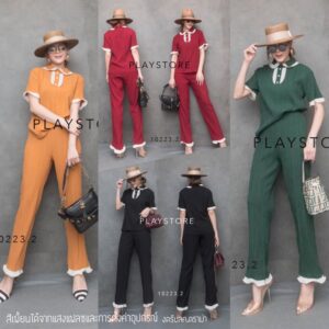 V1 Fashionista Street Look SET เก๋ขั้นสุด ชุดเซ็ท เสื้อกางเกง เรียบเก๋ใส่สบาย เนื้อผ้ามี texture ย่นๆอย่างสวย