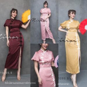 Lucky iN Everyday Puffy Qipao Chinese Dress ชุดเดรสคอจีน เดรสกี่เพ้า กี่เพ้าแขนกระปุก ผ่าข้าง ทรงน่ารัก กี่เพ้าแขนพอง
