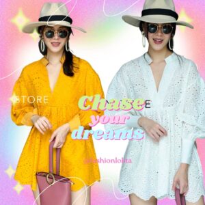 V2 Very Cute Lace Minidress & Top มินิเดรส / เสื้อตัวยาวผ้าลูกไม้ เสื้อปักฉลุ คอวี ทรงหลวมๆ จับย่นใต้อก ดูมีวอลลุ่ม