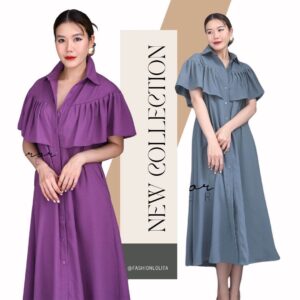 (นางแบบ ใส่ ชุด ขาย) Vernver Vintage VeRRa DReSS เดรสวินเทจ กระโปรงทรงเอ เดรสเชิ้ตอกระบาย ดีไซน์เก๋ๆ
