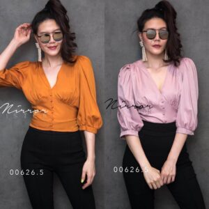 (MegaSALE) V2 V Lightly Pastel Top เสื้อสีพาสเทล เสื้อคอวี อกจับย่นเบาๆ แขนพอง ช่วงเอวเก๋ หลังช่วงเอวสม๊อคยืดได้