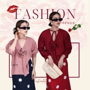 (นางแบบ ใส่ ชุด ขาย) Only RosE scent Top with Rosie brooch เสื้อคอวี เสื้อทรงหลวม มาคู่เข็มกลัดกุหลาบ โดดเด่น
