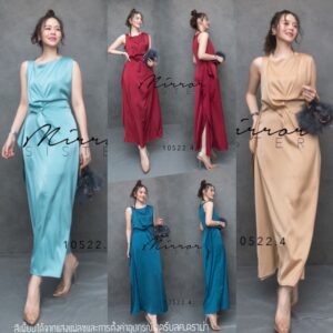 LX Hi ClaSS SilKy DreSS เดรสซิลค์ซาติน เดรสเรียบเก๋ ไฮลุคดีเทลดูดี จับขยุ้มที่เอว ด้านข้างแต่งระบายยาว ซิปข้างซับในสั้น