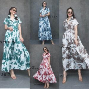(นางแบบ ใส่ ชุด ขาย) (no belt) Botanica Lover Shirt Dress เดรสเชิ้ตแขนสั้น ลายใบไม้ผีเสื้อ เรียบเก๋คอปก กระดุมหน้า