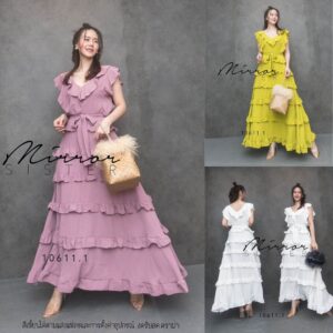 LX Layer Maxi DresS เดรสยาว สุดปัง โดดเด่น เดรสขนมชั้น แม็กซี่เดรส เดรสระบายชั้นๆ เดรสชั้นๆ เดรสแขนกุด เดรสแขนกุดคอวี