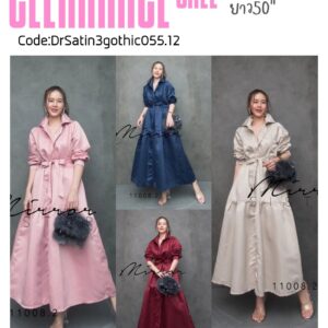 ป้าย MIRRORSISTER ต่ำกว่าทุน MaZeN Gothic Shirt Dress เดรสเชิ้ตยาวซาติน เดรสผู้หญิงแต่งลูกไม้หรู เดรสกระโปรงบานผ้าเงา