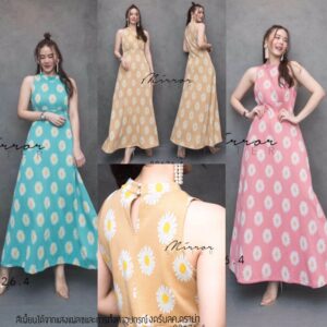 FW MillioN of DaisY MaxiDreSS เดรสยาว เดรสแขนกุด เดรสลายดอกเดซี่ ผ้าทอนิ่มยืดหยุ่น สวยเก๋ กระโปรงทรงเอใส่ได้ตลอด