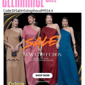 ป้าย MIRRORSISTER ต่ำกว่าทุน LX Luxury Model Single Satin Dress เดรสซาตินไหล่เดียว เดรสทรงปล่อยหลวม โชว์ไหล่