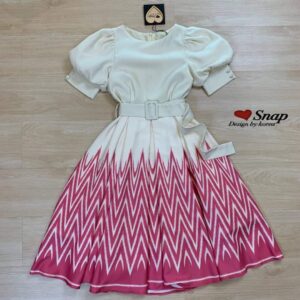 IN Klo$€T Style Thai Puff Dress งานป้าย Snap by Poonyisa พร้อมเข็มขัด เดรสแขนพอง เดรสลายไทยแขนพอง งานน่ารัก
