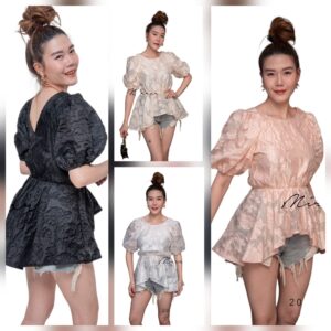 FINAL ราคาส่งท้าย ( FleuR FloweR Doll Top เสื้อแขนตุ๊กตา ทรงเก๋ที่ลูกค้าหยิบซ้ำบ่อย ผ้าทอลายกุหลาบนูน Texture สวย