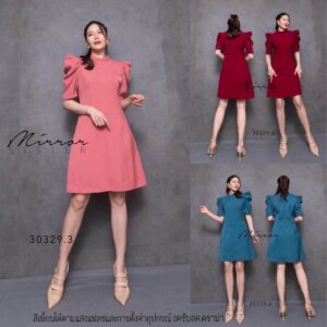(นางแบบ ใส่ ชุด ขาย) Dolly seTtle in YoU Mini Dress เดรสสั้น มินิเดรสไหล่ตั้ง เดรสไหล่ตั้ง เดรสไหล่ยก จับdrapช่วงไหล่