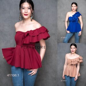 (นางแบบ ใส่ ชุด ขาย) Luxe look sexy single Top เสื้อไหล่เดี่ยว มีบราเสริม ดีไซน์เกาะอกมีระบายไหล่ด้านซ้าย สวยแซ่บ