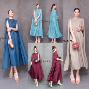 มี2รุ่น (นางแบบ ใส่ ชุด ขาย) Poncho Madam Look SATIN Maxi DreSS เดรสลุคคุณนาย ลุคแพง ลุคผู้ดี