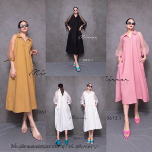 (นางแบบ ใส่ ชุด ขาย) Only You SeethrougH Sleeves Maxi DreSS เดรสคอปก เดรสทรงหลวม ใส่สบายใส่ได้บ่อย เดรสทรงเอ
