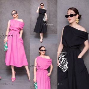 (นางแบบ ใส่ ชุด ขาย) oN Chill daY off-SHouLDER off DReSS ชุดเดรสไหล่ตก แพทเทิร์นเก๋ ใส่ขึ้นมาเหมือนเป็นชุดเซ็ต