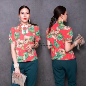 (NEWspecialPrice) (นางแบบ ใส่ ชุด ขาย) Mei Flower Rich y Qipao Mandarin Top สวยรวยเฮงรับโชค เสื้อลายดอกเหมย