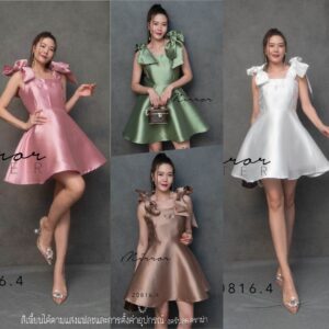(นางแบบใส่ชุดขา) LX So CutE BoW Metallic DreSS สวยแบบตะโกน ชุดเดรสน่ารักๆ เดรสสวิง เดรสผ้าเงา เดรสสั้น ทรงสวิง สายผูกโบ