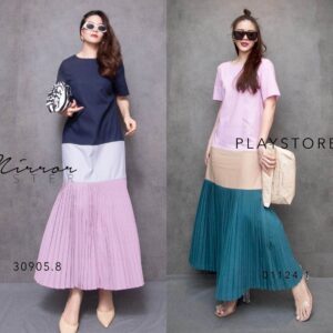 (NEWspecialPrice) (นางแบบ ใส่ ชุด ขาย) V2 Milan Trio Pleat Dress เดรสยาว ชายพลีท แม็กซี่เดรส