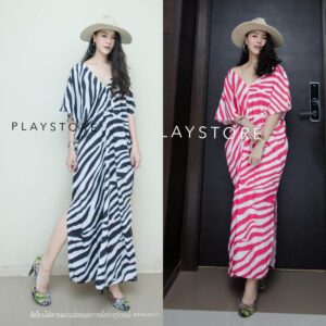 AN ZEBRA V-loose MaXiDReSS แม็กซี่เดรสสุดชิค เดรสลายม้าลาย เดรสทรงหลวม วีหน้าวีหลังสวยแซ่บ Fashionista ห้ามพลาด